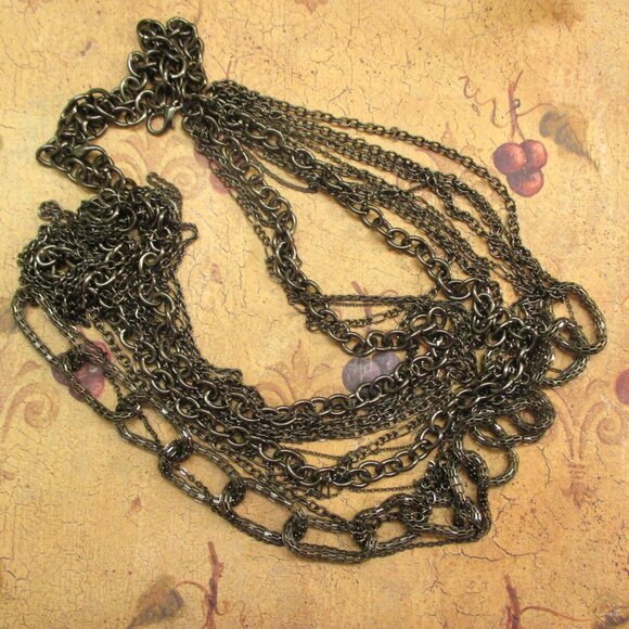 VINTAGE Metallic Grey Multi-Chain Necklace~48" Waist Length Convertible Necklace - Picture 3 of 11